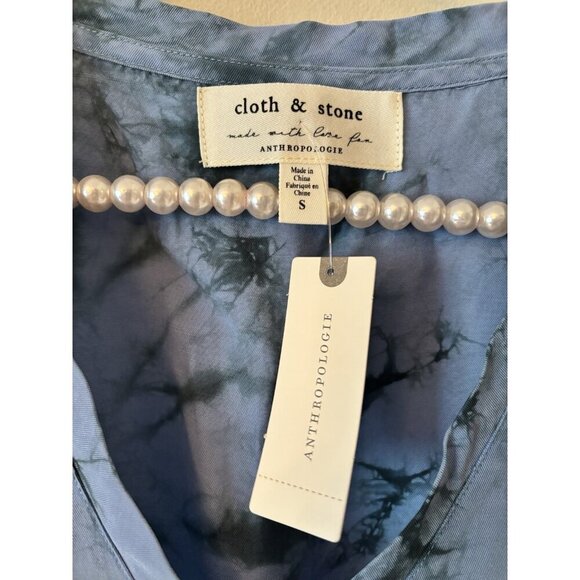 NWT Anthropologie Cloth & Stone Size Small Livi Blue Tie Dye V-Neck Mini Dress - Picture 5 of 6